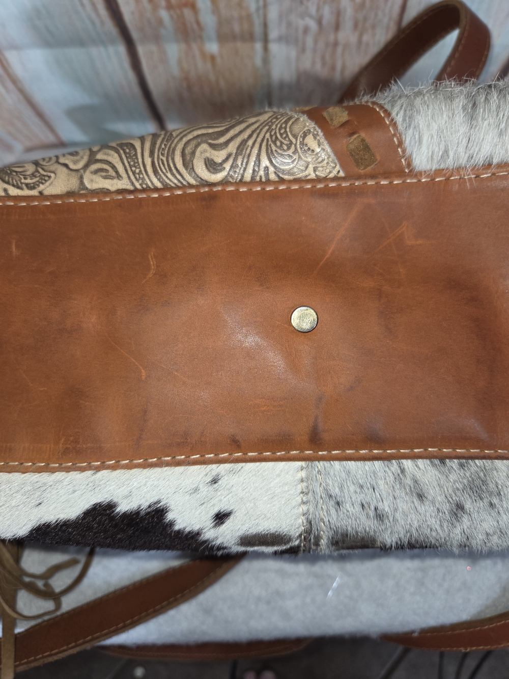 Myra Bag Leather and Haircalf Detailing Concealed Carry Bag in Brown and White - Picture 7 of 9